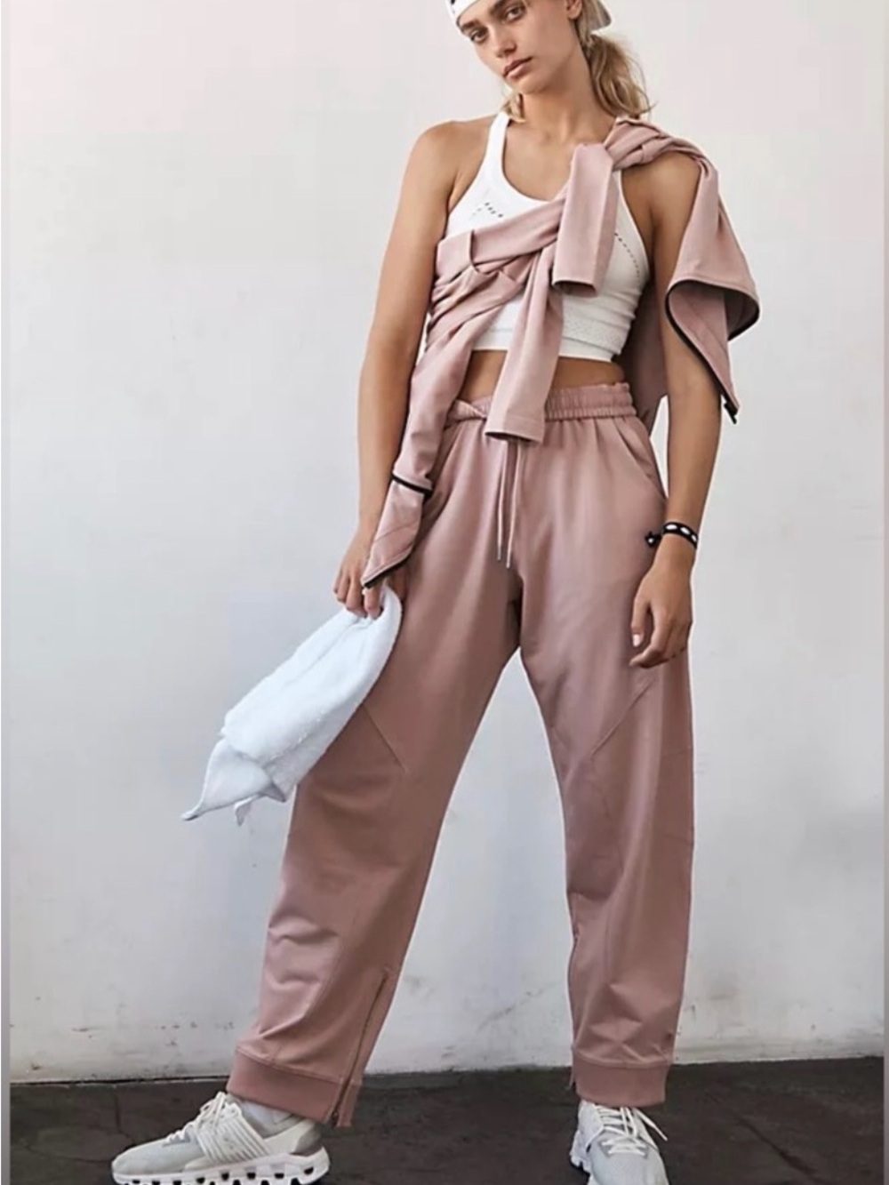 Free People FP Movement City Stride Joggers Blush Pink Zip Hem Sweatpants M